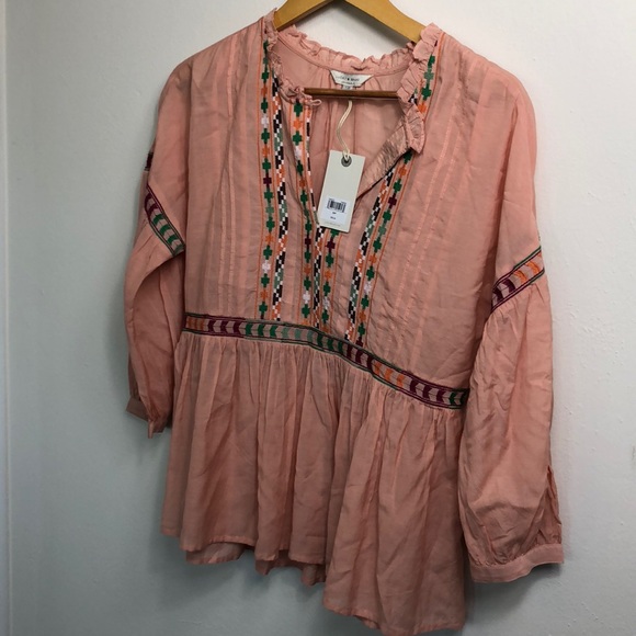 NWT Lucky Brand Peach Embroidered Peasant Top Sz S - Picture 4 of 6